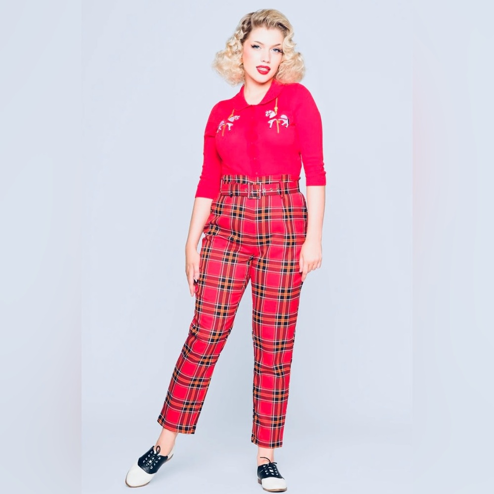 Collectif NWT Plaid Trousers with Belt